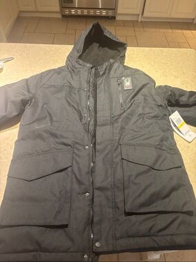 Spyder Men's Black Hooded Puffer Coat